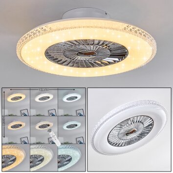 Piacenza Deckenventilator LED Chrom, Weiß, 1-flammig, Fernbedienung