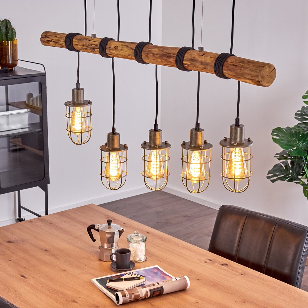 Adama Pendelleuchte Holz dunkel, Schwarz, 5-flammig main product photo