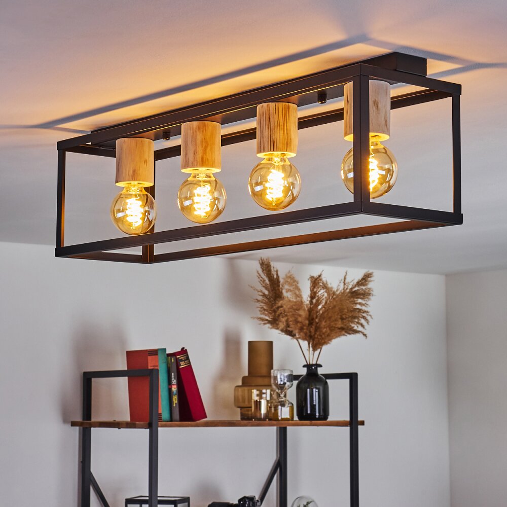 Turiza Deckenleuchte Holz dunkel, Schwarz, 4-flammig main product photo