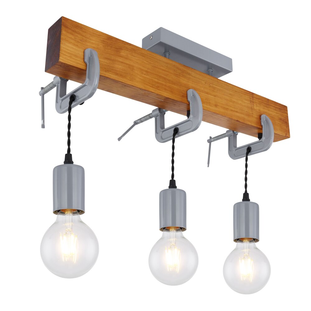 Globo LUDI Deckenleuchte Grau, Holz dunkel, 3-flammig main product photo