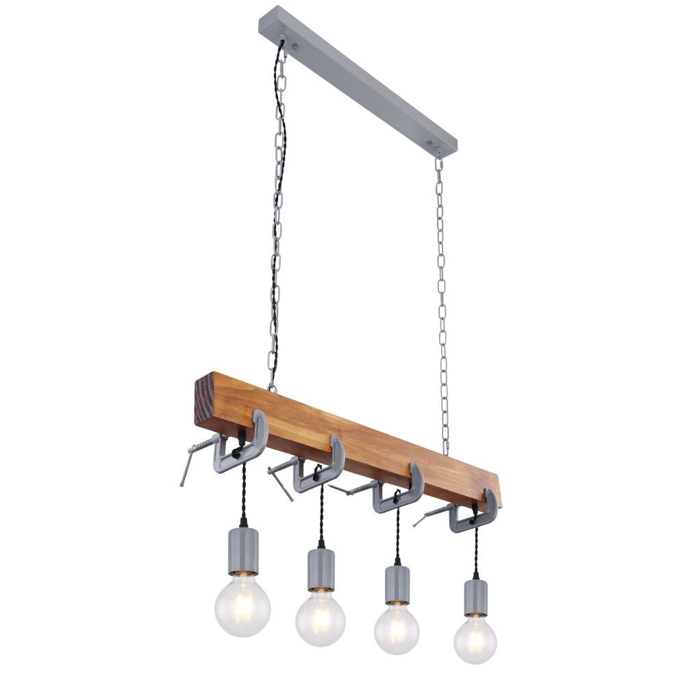 Globo LUDI Hängeleuchte Grau, Holz dunkel, 4-flammig main product photo