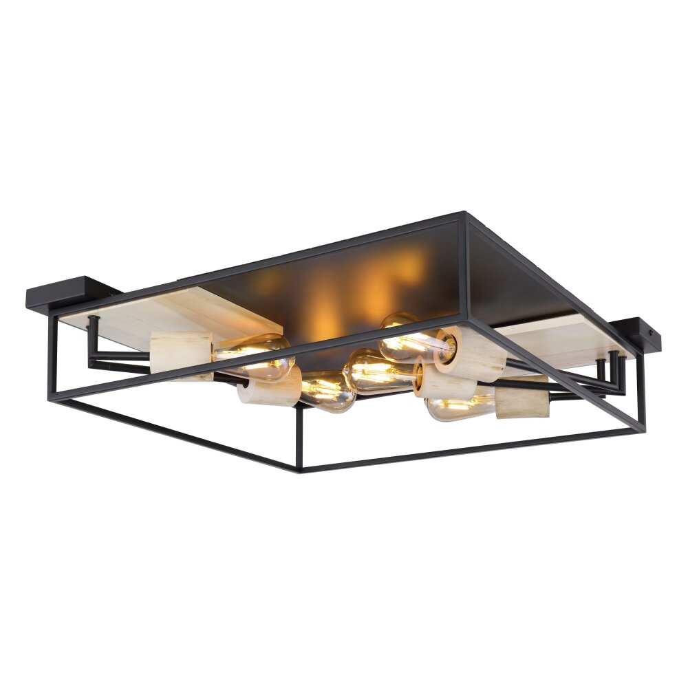 Globo HAGAR Deckenleuchte Holz hell, Schwarz, 5-flammig main product photo