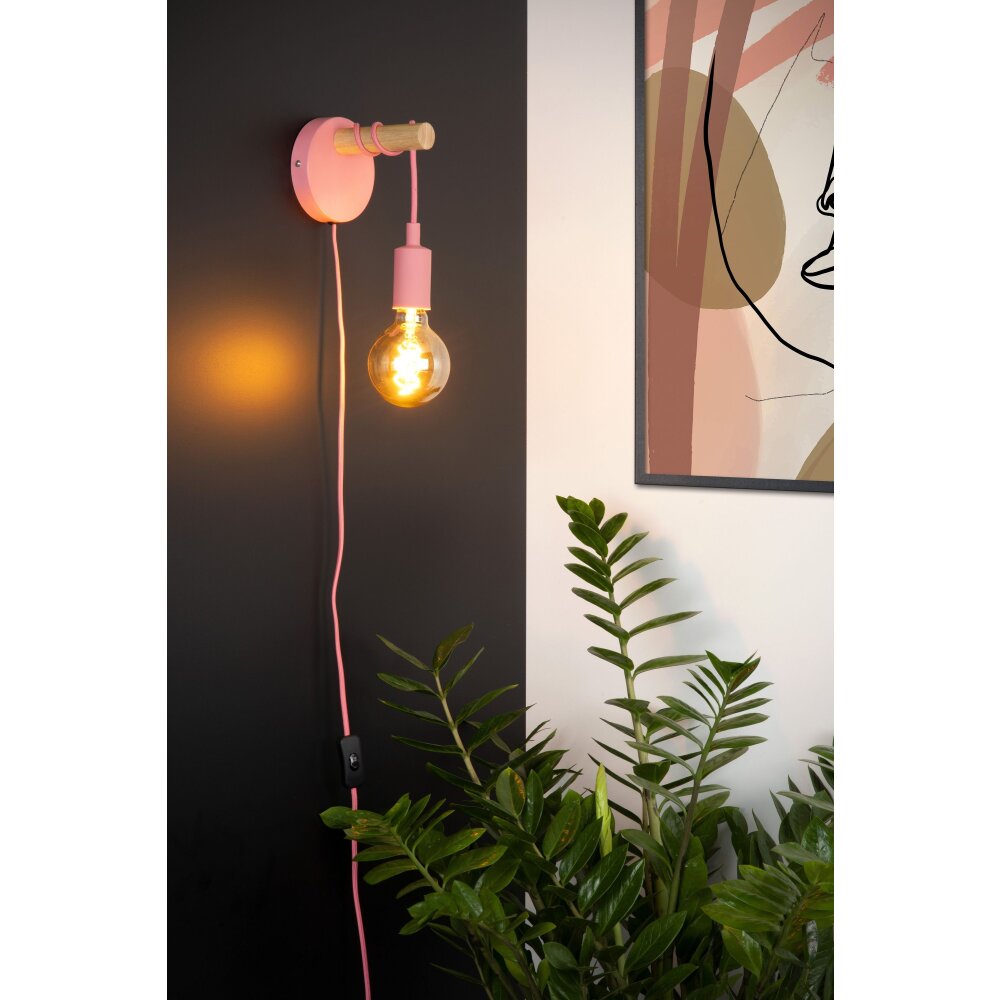 Lucide Pola Wandleuchte Holz dunkel, Pink, 1-flammig main product photo