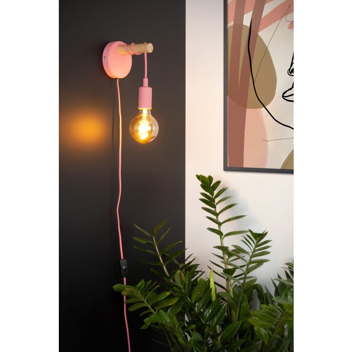 Lucide Pola Wandleuchte Holz dunkel, Pink, 1-flammig Lucide Pola Wandleuchte Holz dunkel, Pink, 1-flammig