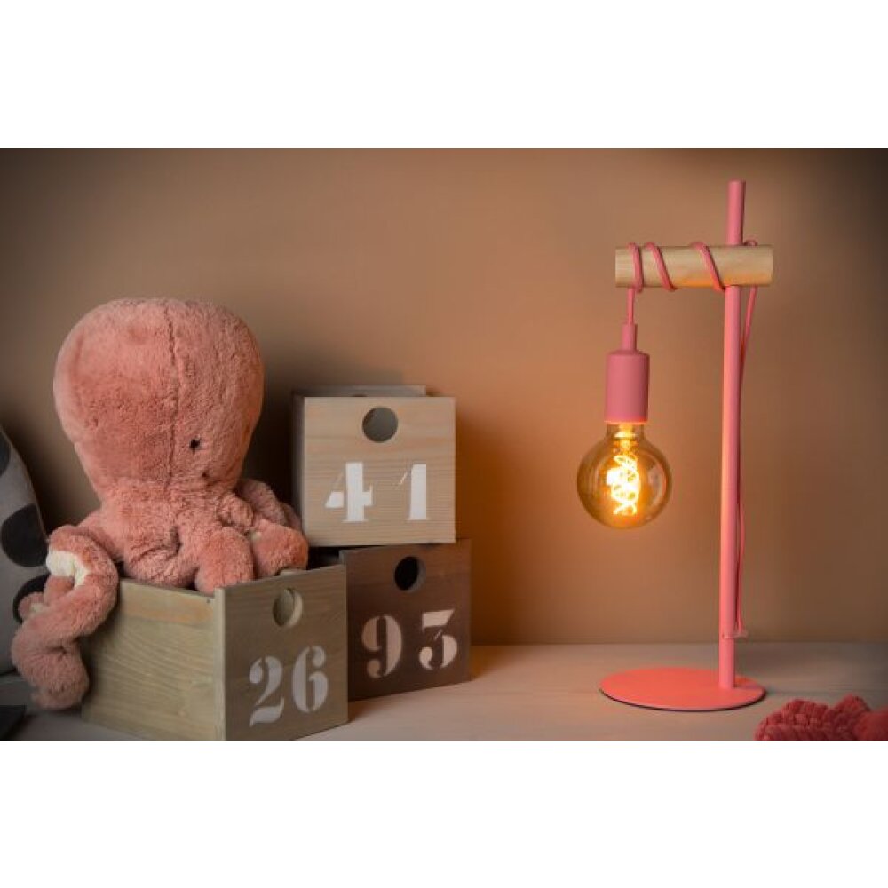 Lucide Pola Tischleuchte Holz dunkel, Pink, 1-flammig main product photo