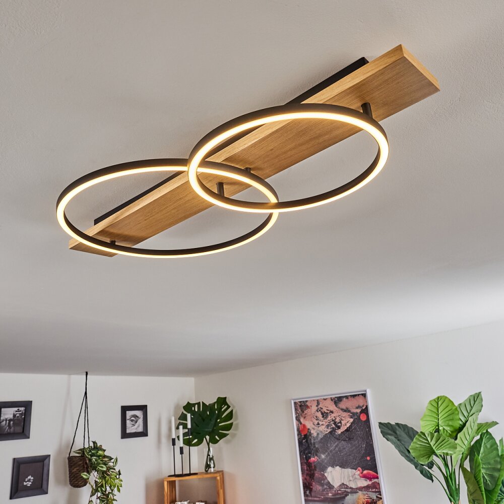 Pompu Deckenleuchte LED Holz hell, Schwarz, 2-flammig main product photo