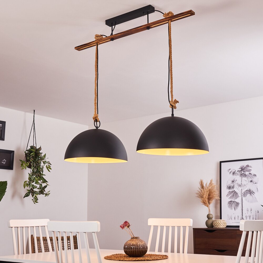 Teneru Pendelleuchte Holz dunkel, Schwarz, 2-flammig main product photo