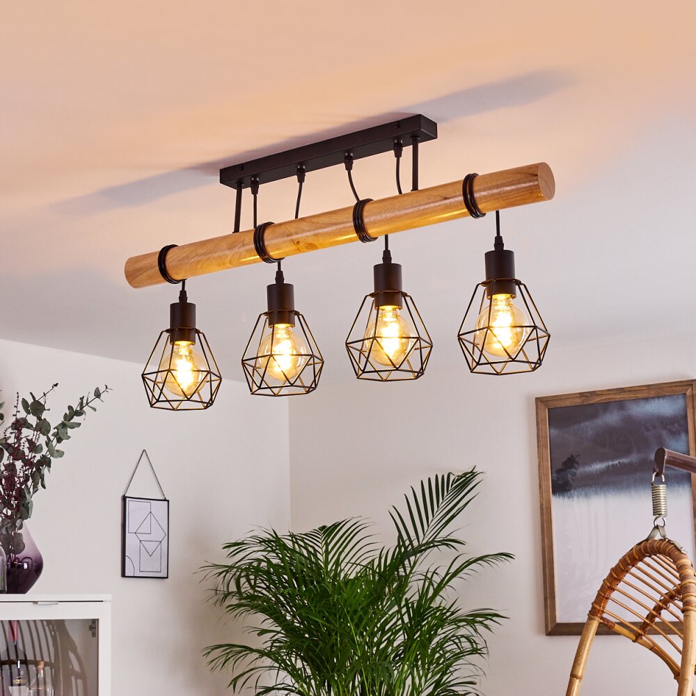 Yaak Deckenleuchte Holz hell, Schwarz, 4-flammig main product photo