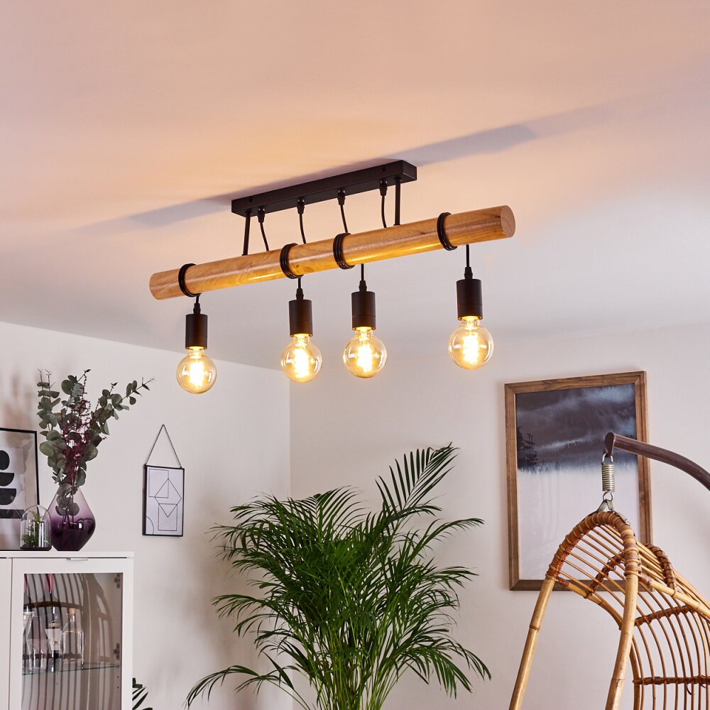 Yaak Deckenleuchte Holz hell, Schwarz, 4-flammig main product photo