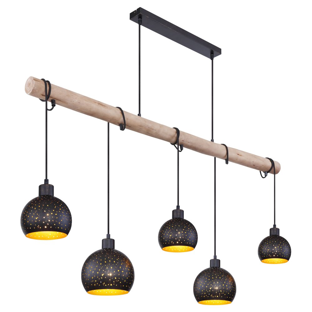 Globo ADAJA Hängeleuchte Holz hell, Schwarz, 5-flammig main product photo