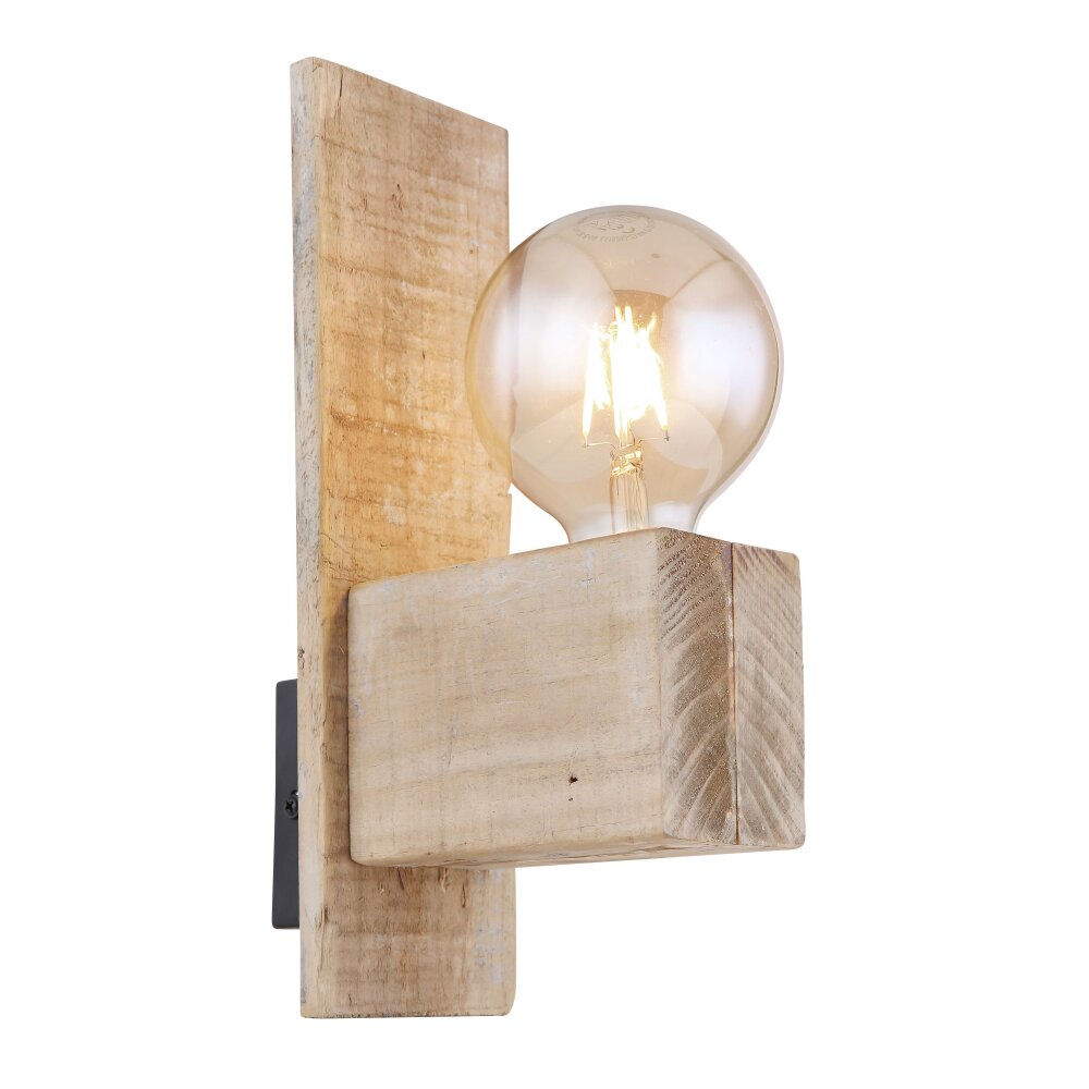Globo ADALIE Wandleuchte Holz hell, Schwarz, 1-flammig main product photo