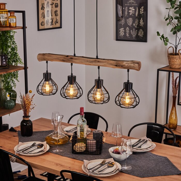 LEDKIA Pendelleuchte Arbat – Industrie-Design Aus Metall & Holz, Schwarz