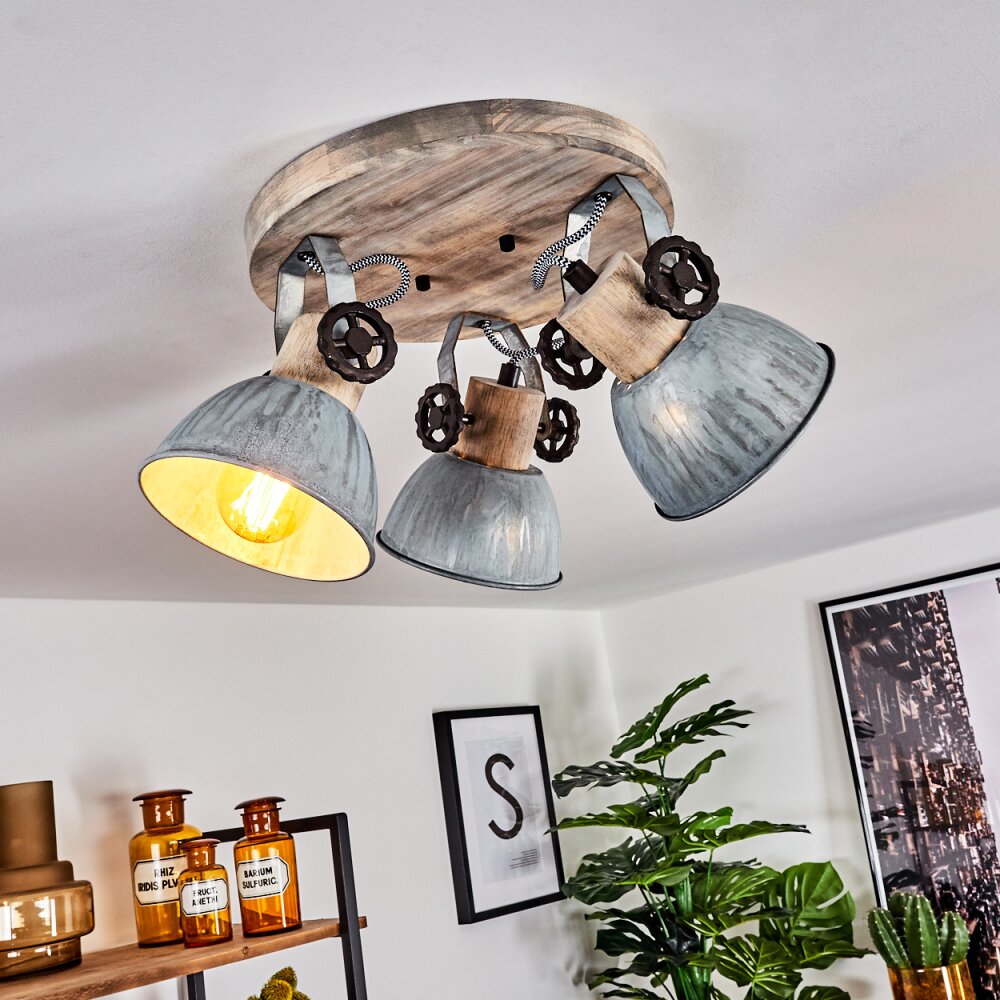 Orny Deckenleuchte Holz hell, Nickel-Matt, 3-flammig main product photo