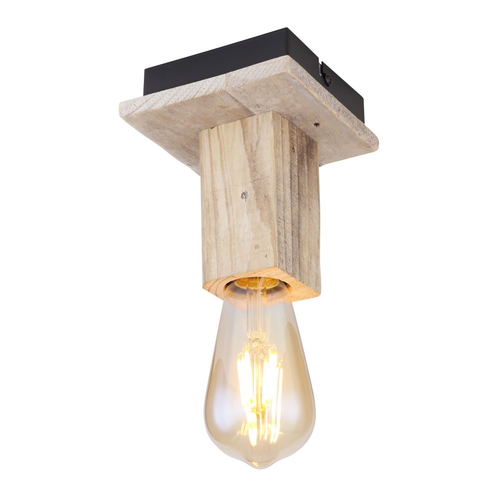 Globo ADALIE Deckenleuchte Holz hell, Schwarz, 1-flammig main product photo