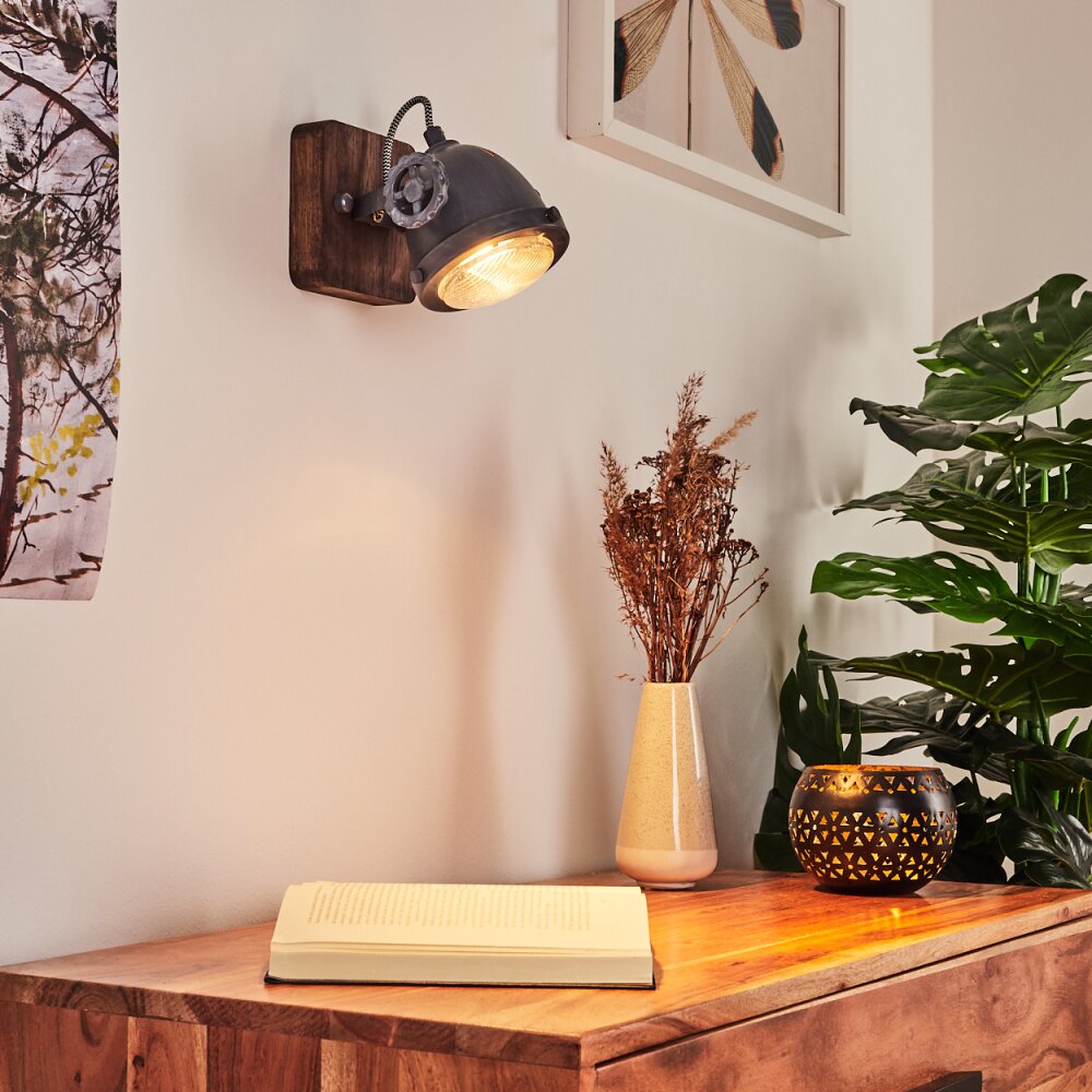 Herford Wandleuchte Grau, Holz dunkel, 1-flammig main product photo