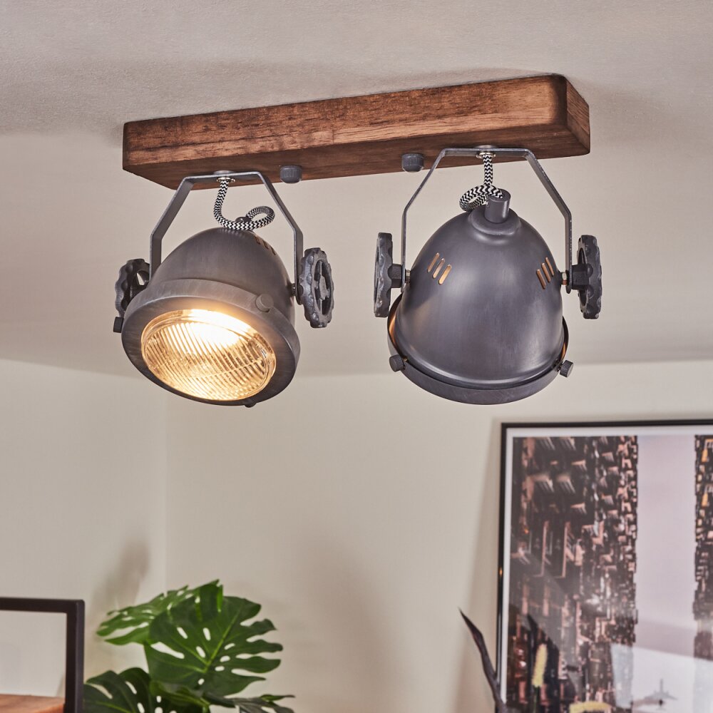 Herford Deckenleuchte Grau, Holz dunkel, 2-flammig main product photo