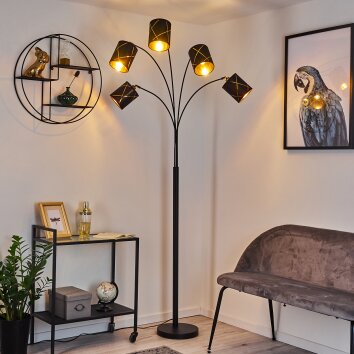 Opatija Bogenstehlampe Schwarz, 5-flammig, Stoff-Lampenschirm