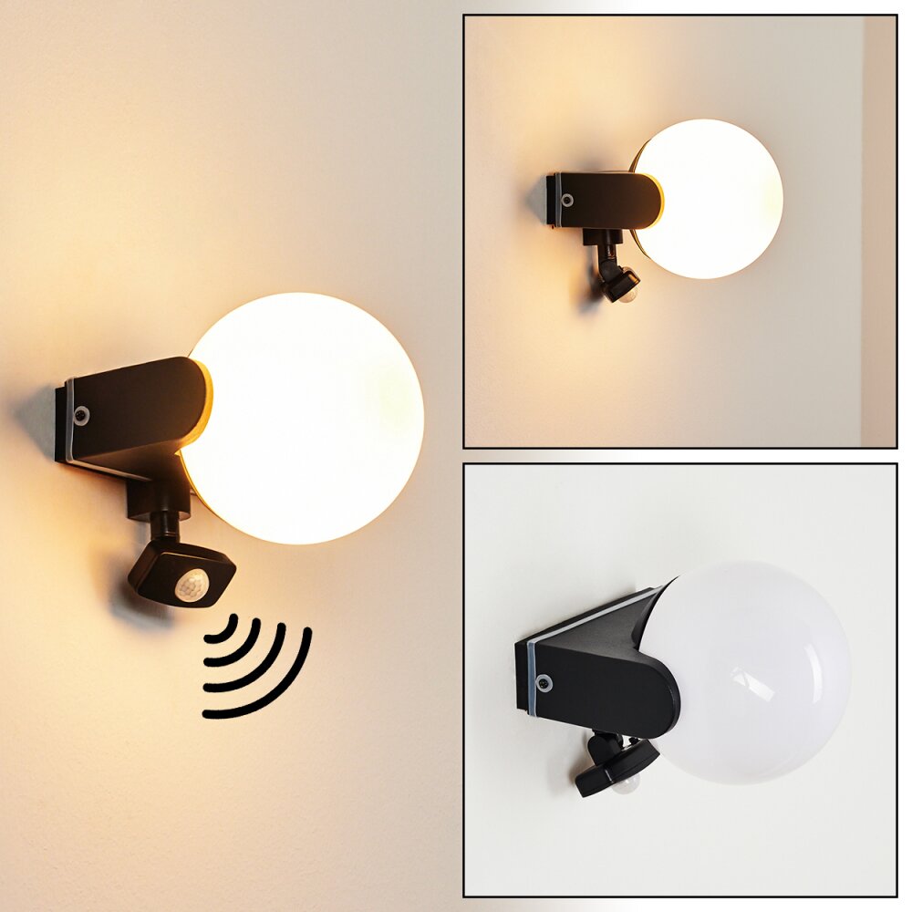 Kalfhaga Außenwandleuchte Schwarz, Weiß, 1-flammig, Bewegungsmelder main product photo