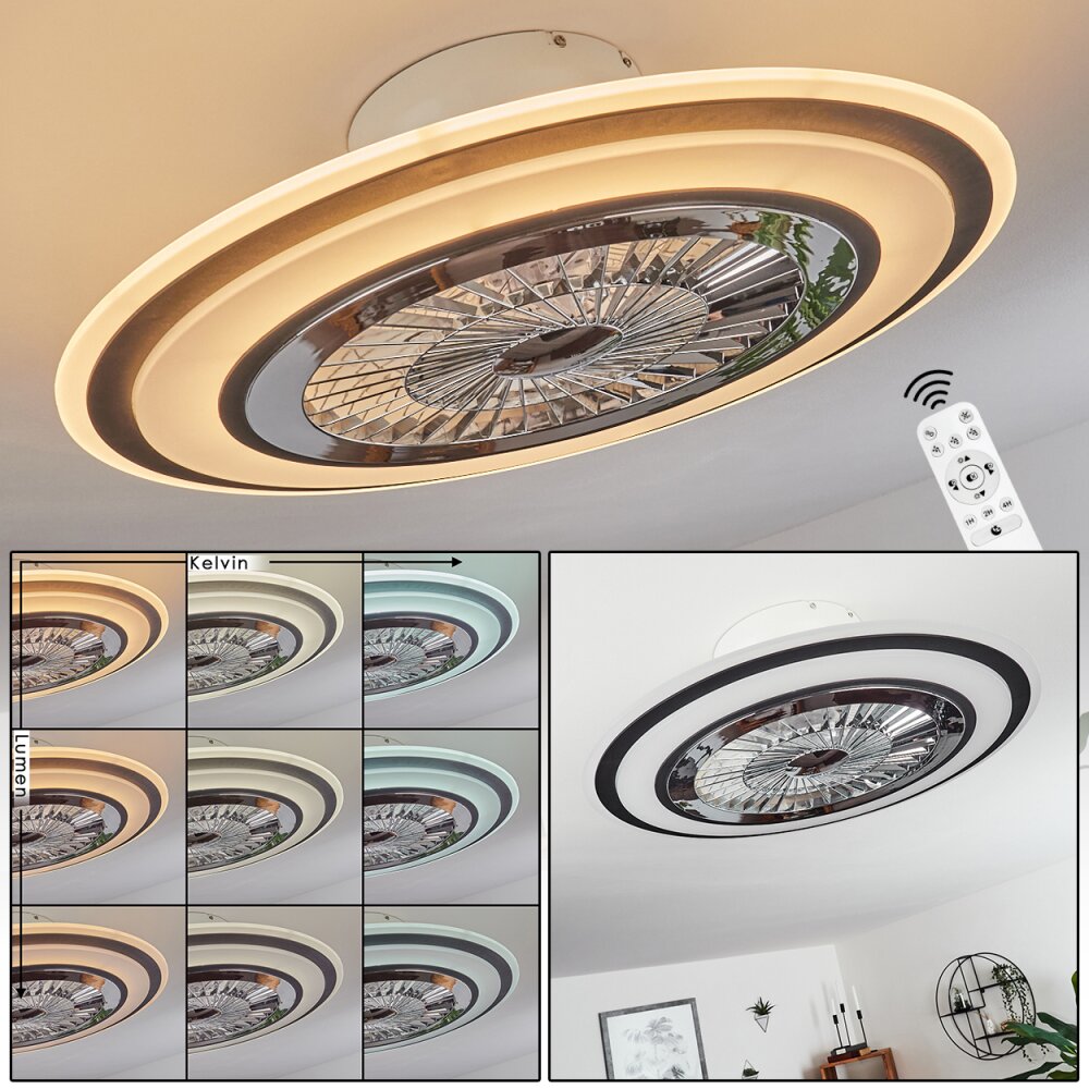 Terradura Deckenventilator LED Chrom, Schwarz, Weiß, 1-flammig, Fernbedienung main product photo