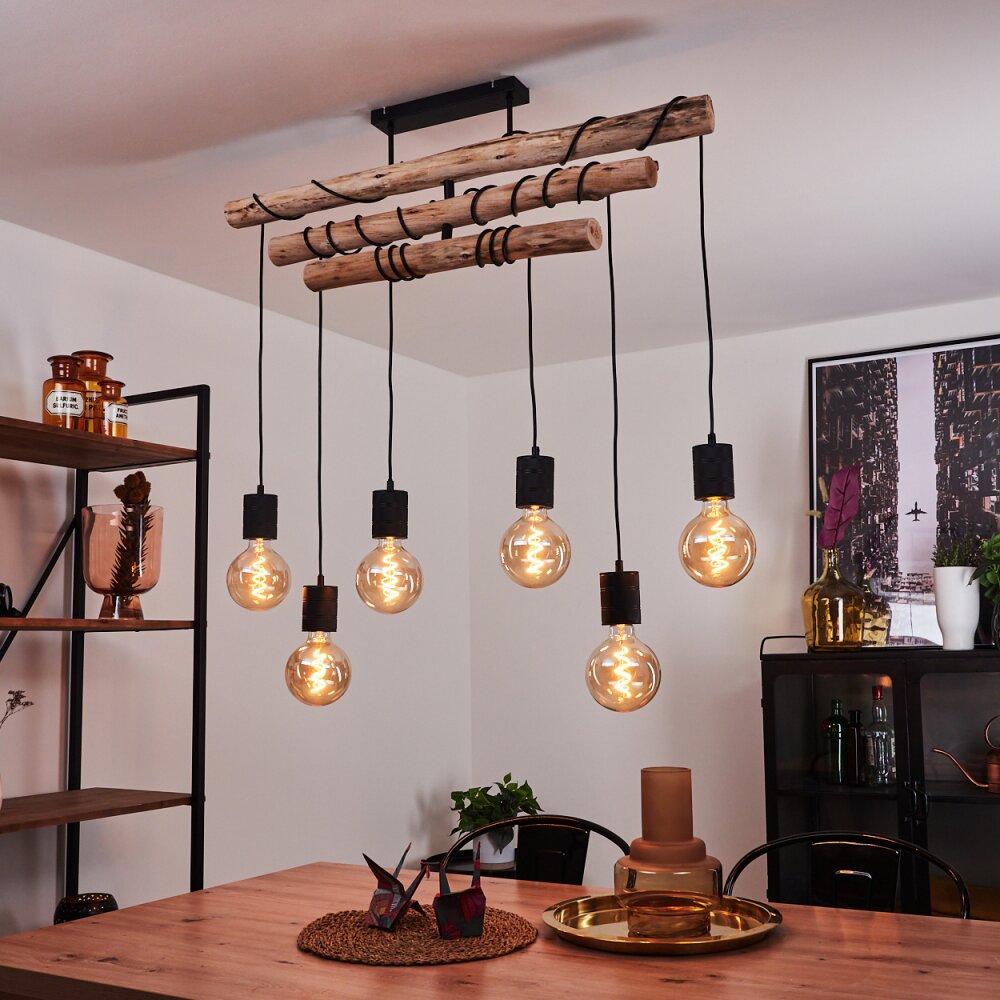 Ajaccio Deckenleuchte Holz hell, Schwarz, 6-flammig main product photo