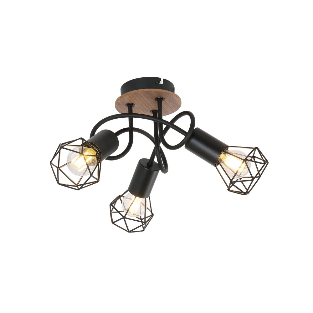 Globo XARA Deckenleuchte Holz hell, Holzoptik, Schwarz, 3-flammig main product photo