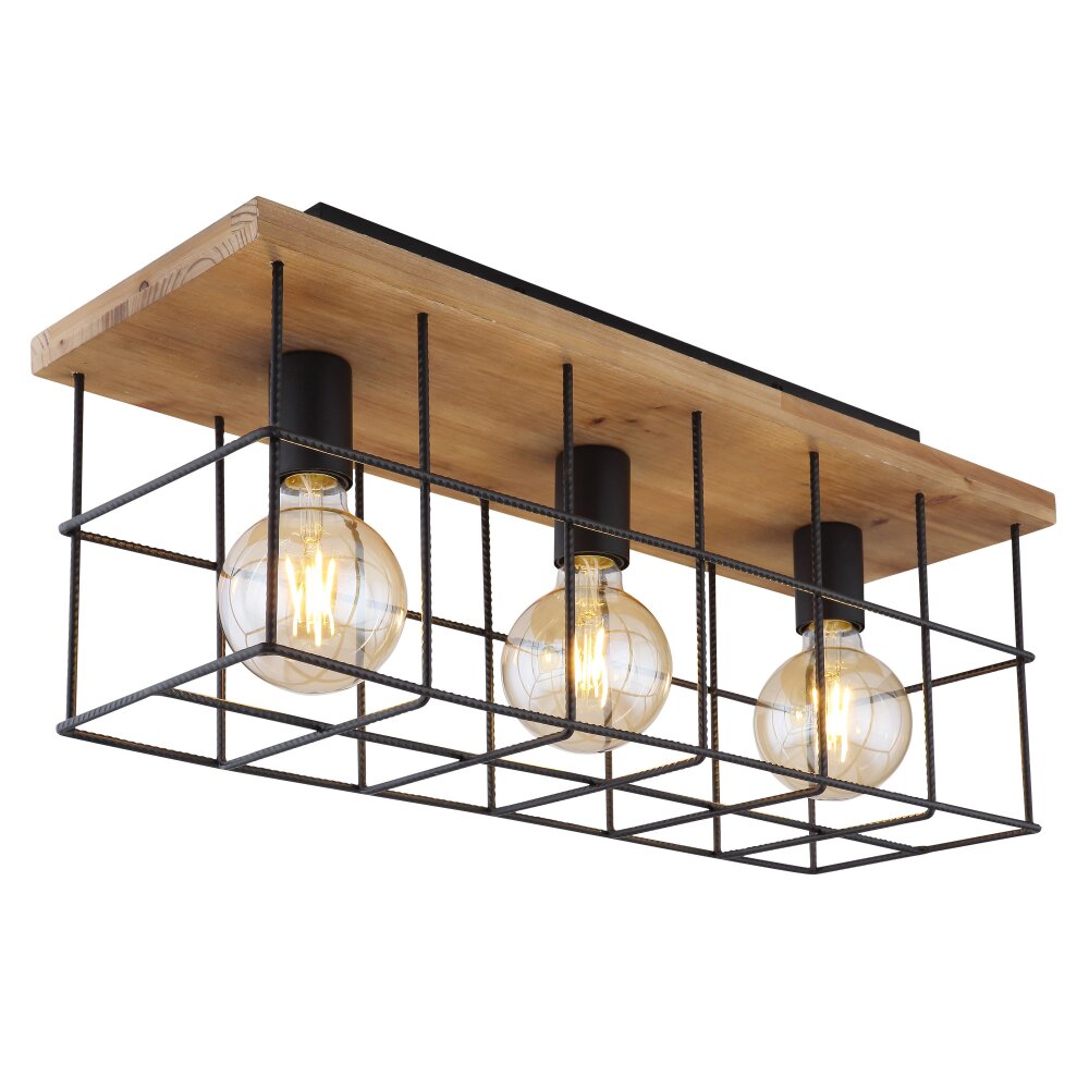 Globo MERRIL Deckenleuchte Holz hell, Schwarz, 3-flammig main product photo