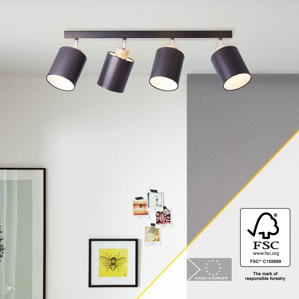 Brilliant Vonnie Deckenleuchte Holz hell, Schwarz, 4-flammig main product photo