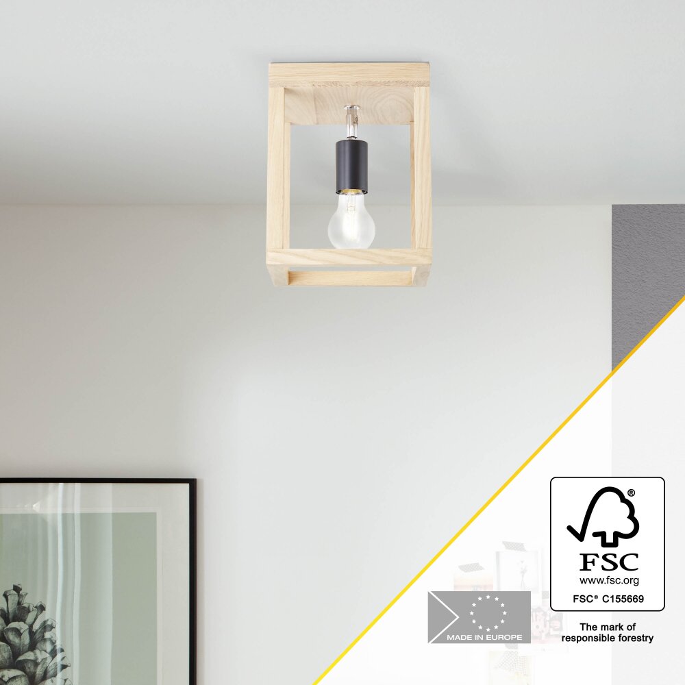 Brilliant Nerea Deckenleuchte Holz hell, Schwarz, 1-flammig main product photo