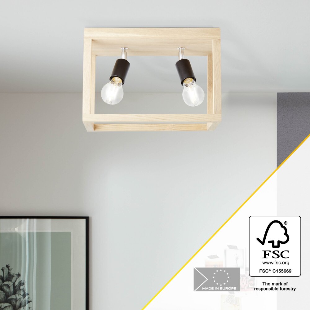 Brilliant Nerea Deckenleuchte Holz hell, Schwarz, 2-flammig main product photo