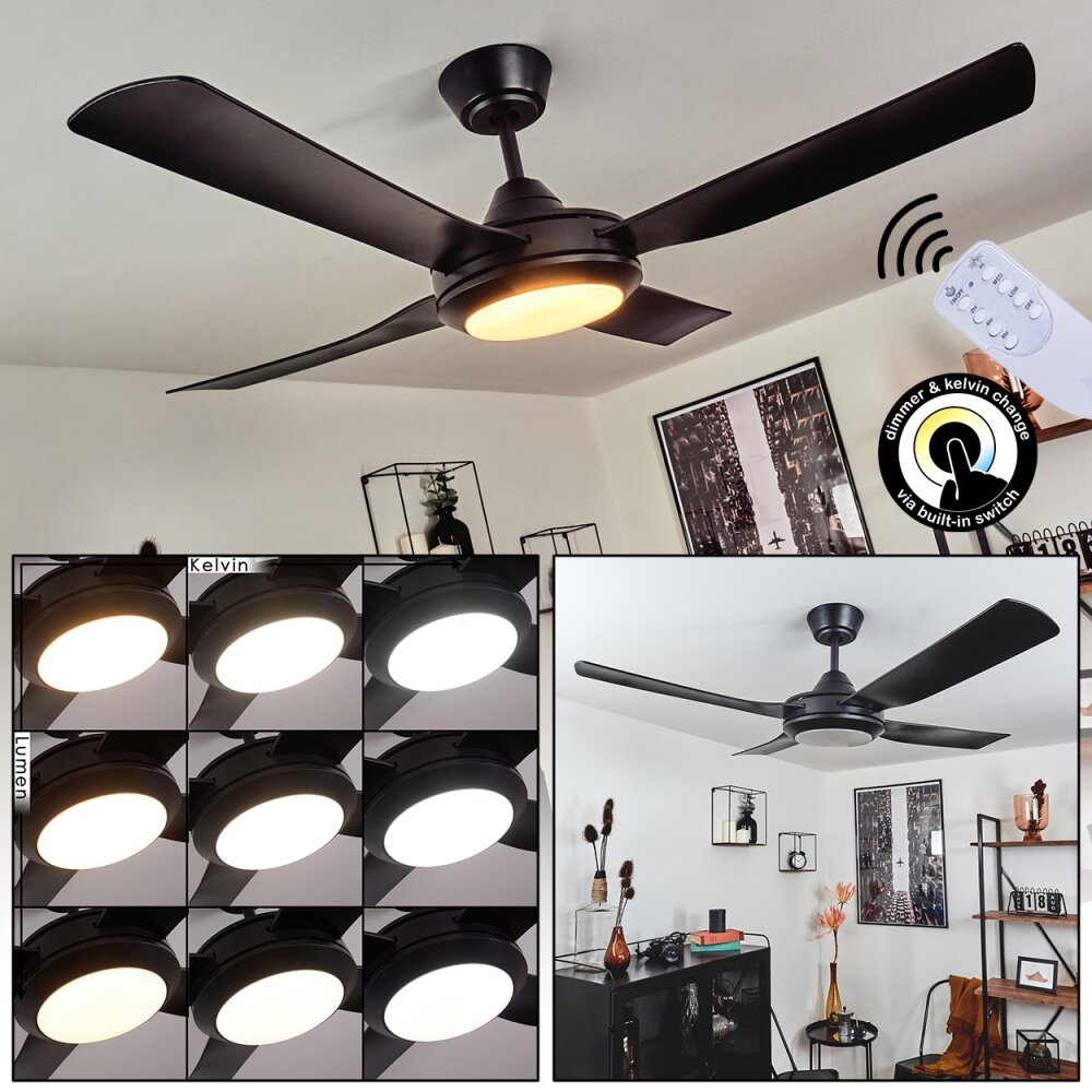 Tjerne Deckenventilator LED Schwarz, 1-flammig, Fernbedienung main product photo