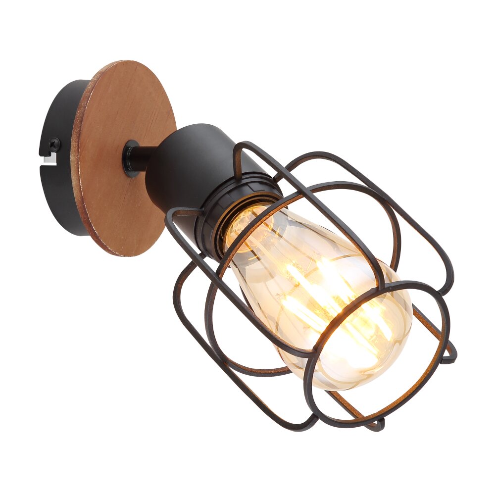 Globo WILLA Wandleuchte Holz dunkel, Schwarz, 1-flammig main product photo