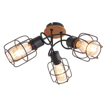 Globo WILLA Deckenleuchte Holz dunkel, Schwarz, 3-flammig