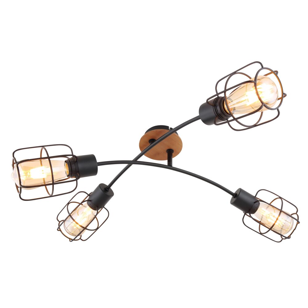 Globo WILLA Deckenleuchte Holz dunkel, Schwarz, 4-flammig main product photo