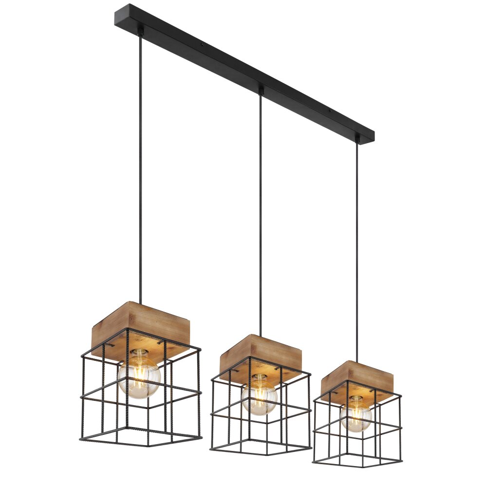 Globo MERRIL Hängeleuchte Holz hell, Schwarz, 3-flammig main product photo