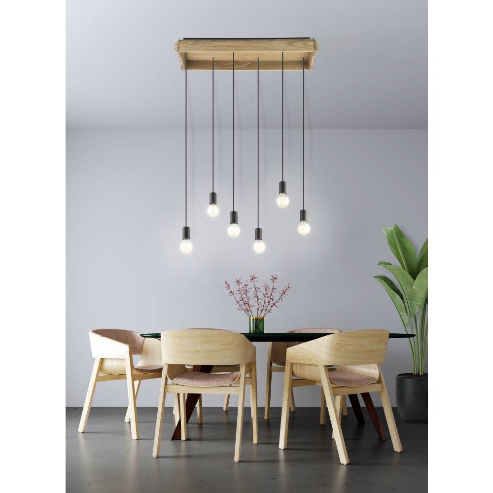 Eglo Leuchten WOOTTON Pendelleuchte Braun, Schwarz, 6-flammig main product photo