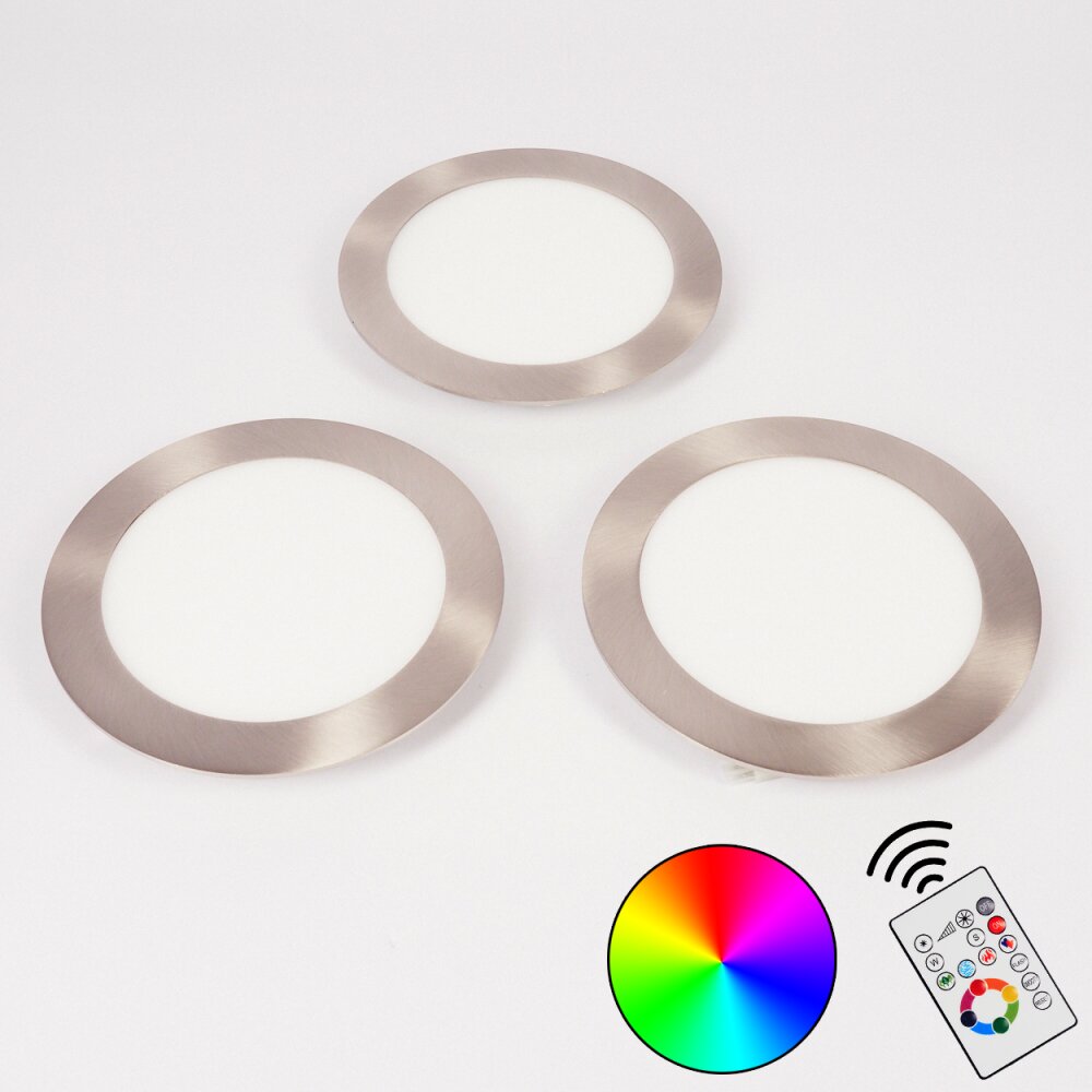 Finsrud Einbauleuchte 3er Set LED Nickel-Matt, 1-flammig, Fernbedienung, Farbwechsler main product photo