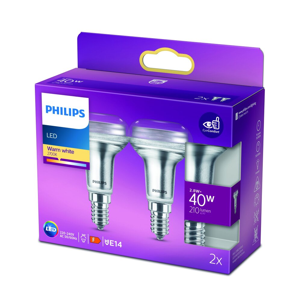 Philips 2er Set LED E14 2,8 Watt 2700 Kelvin 210 Lumen main product photo