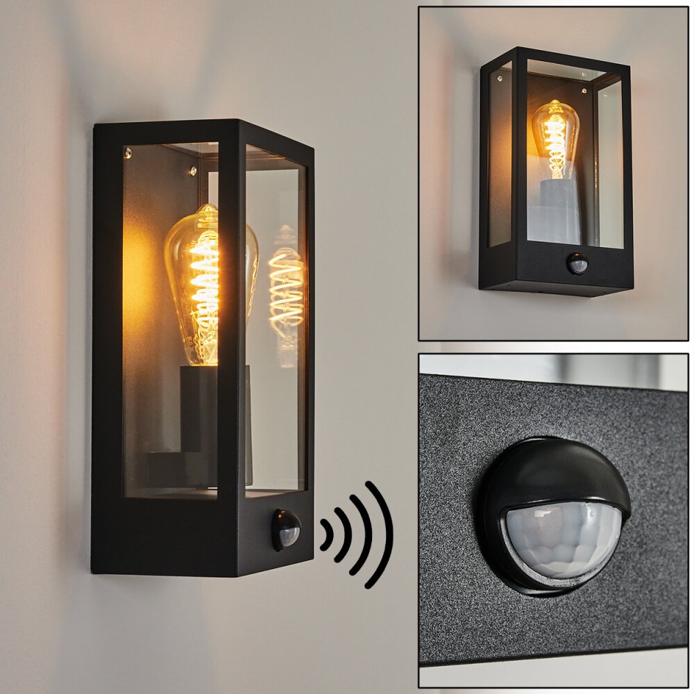 Caudry Außenwandleuchte Schwarz, 1-flammig, Bewegungsmelder main product photo