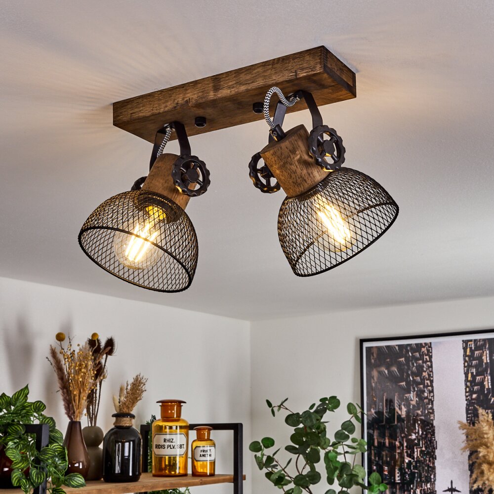 Orny Deckenleuchte Holz dunkel, Schwarz, 2-flammig main product photo