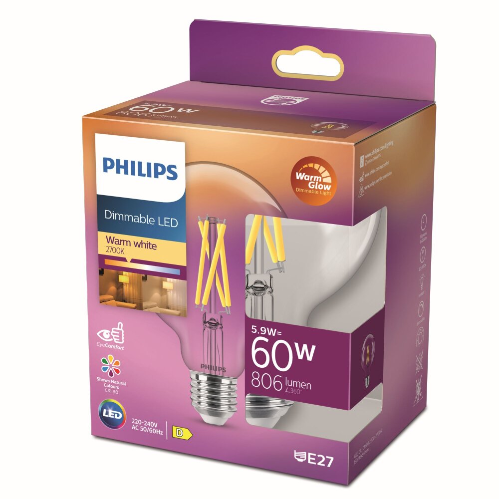 Philips LED E27 6 Watt 2200-2700 Kelvin 810 Lumen main product photo