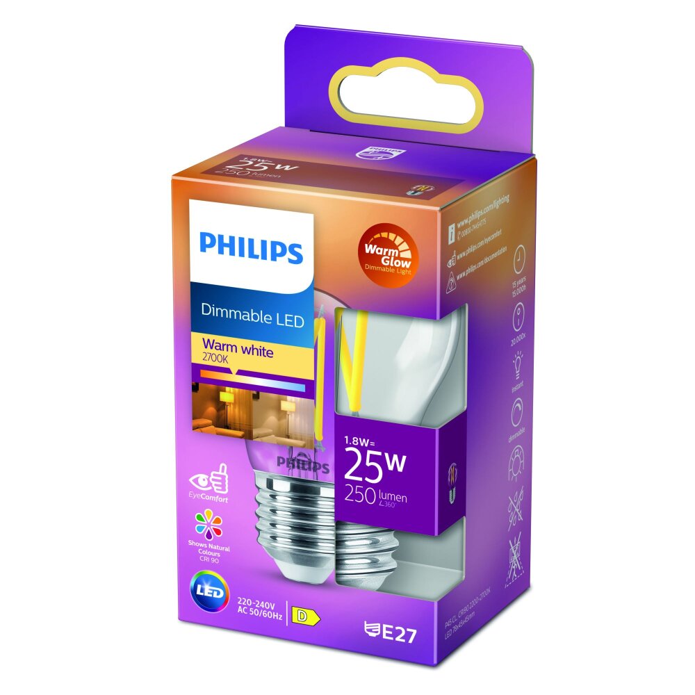 Philips LED E27 2 Watt 2200-2700 Kelvin 270 Lumen main product photo