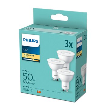 Philips LED GU10 4,7 Watt 2700 Kelvin 400 Lumen 3er Set