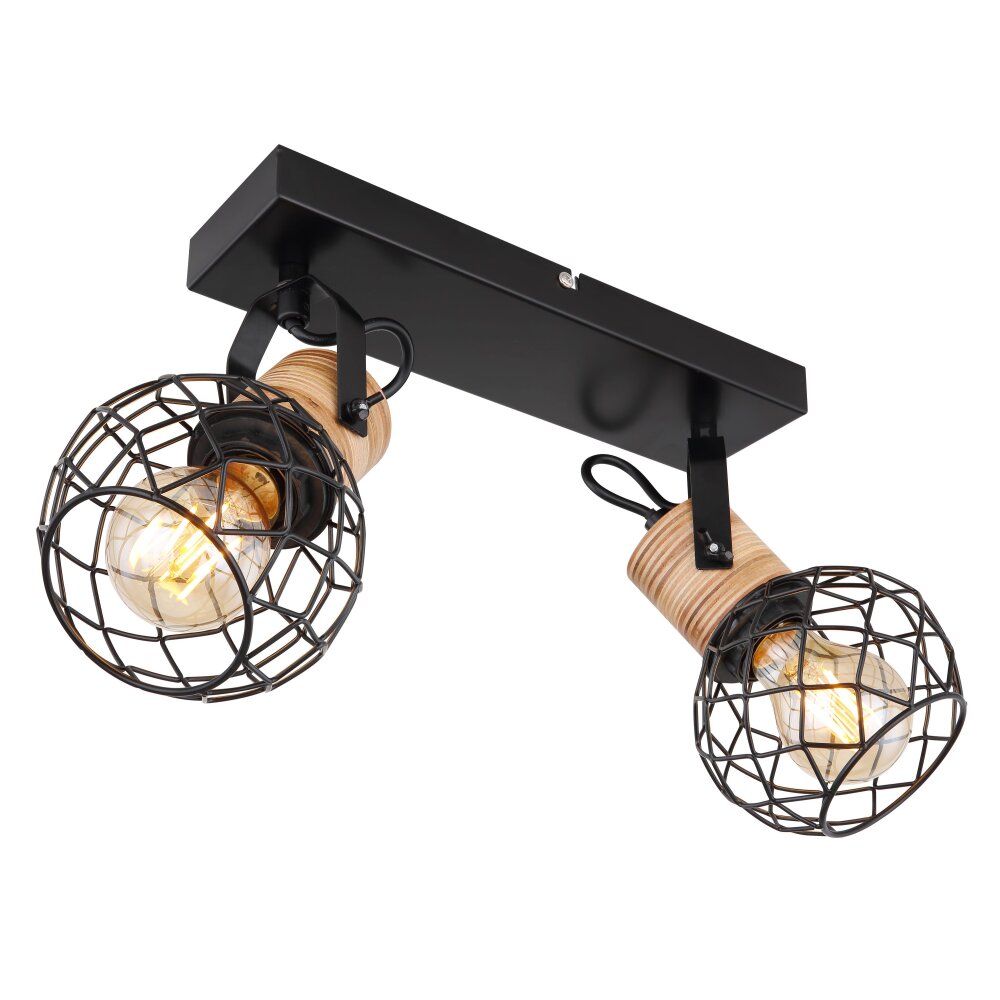 Globo LACKY Deckenleuchte Holz hell, Schwarz, 2-flammig main product photo