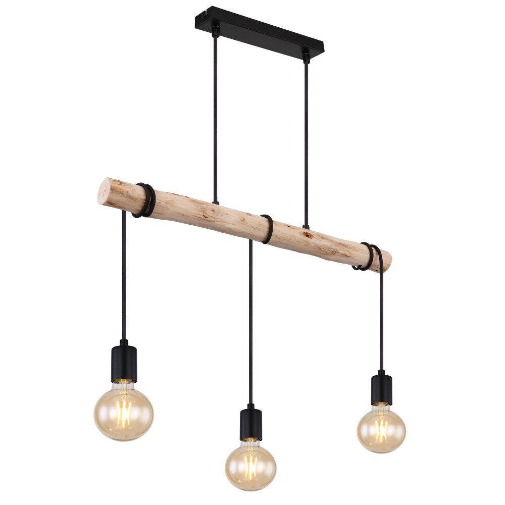 Globo GREGOR Hängeleuchte Holz hell, Schwarz, 3-flammig main product photo