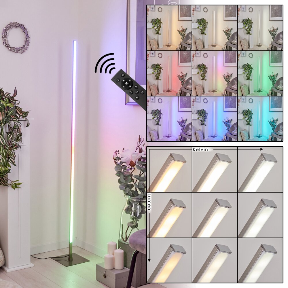 Minacar Stehleuchte LED Nickel-Matt, 1-flammig, Fernbedienung, Farbwechsler main product photo