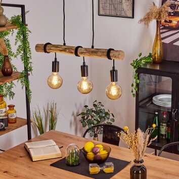 Toledo Pendelleuchte Naturfarben, Schwarz, 3-flammig