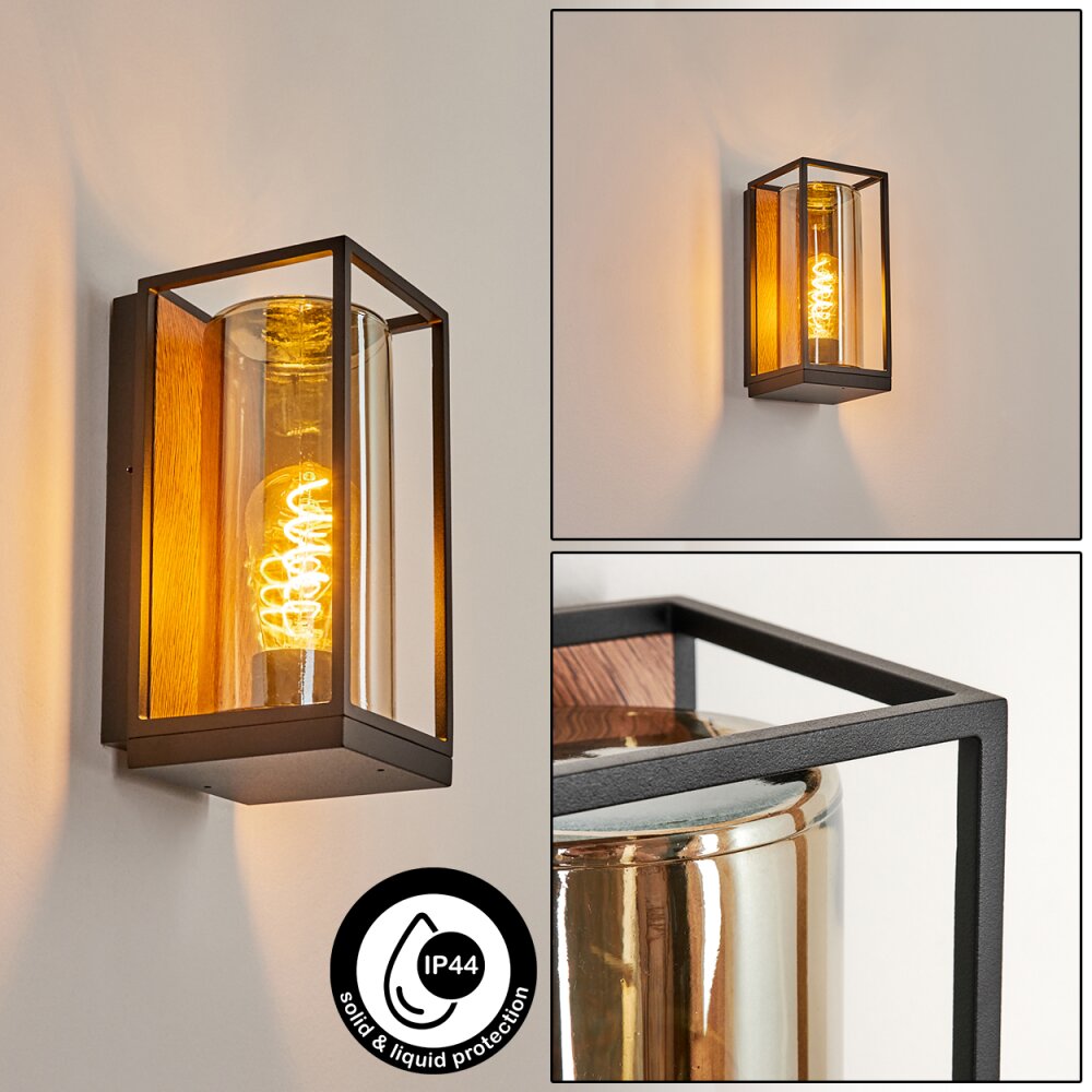 Palanga Außenwandleuchte Braun, Holzoptik, Schwarz, 1-flammig main product photo