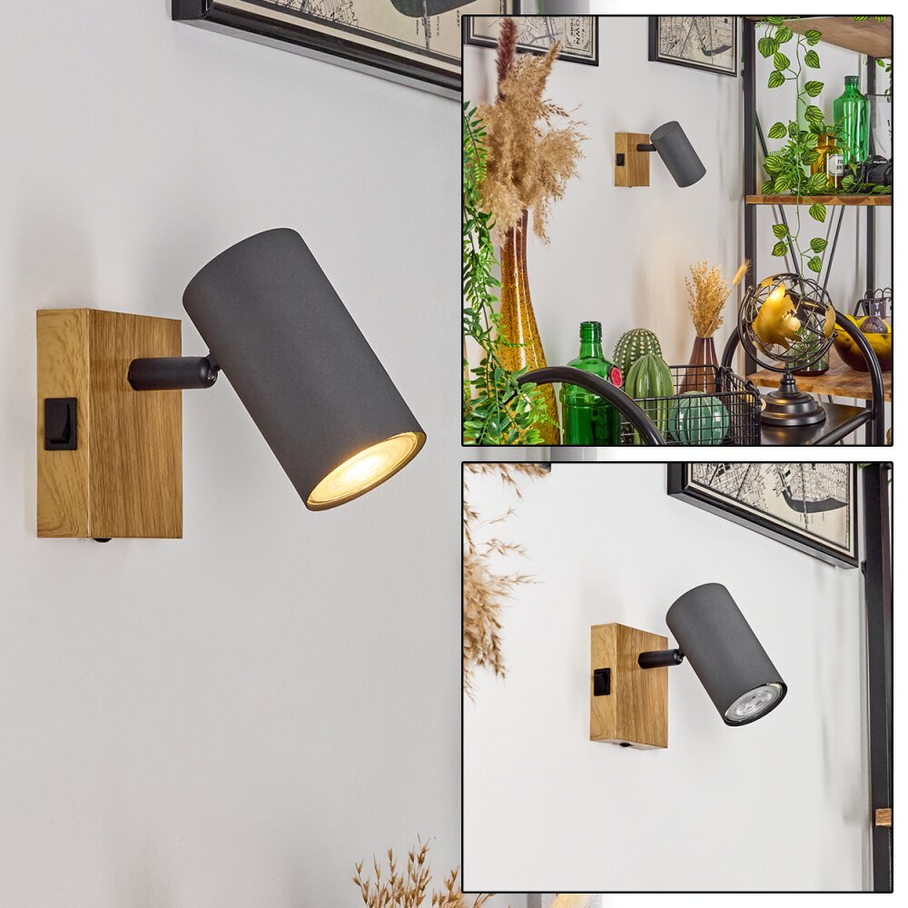 Javel Wandleuchte Grau, Holzoptik, Schwarz, 1-flammig main product photo