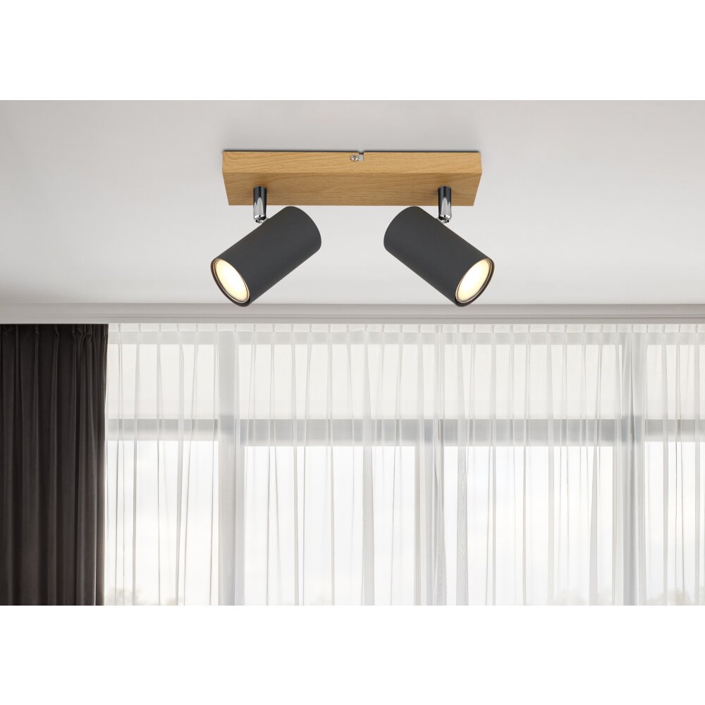 Globo ROBBY Deckenleuchte Holzoptik, Schwarz, 2-flammig main product photo