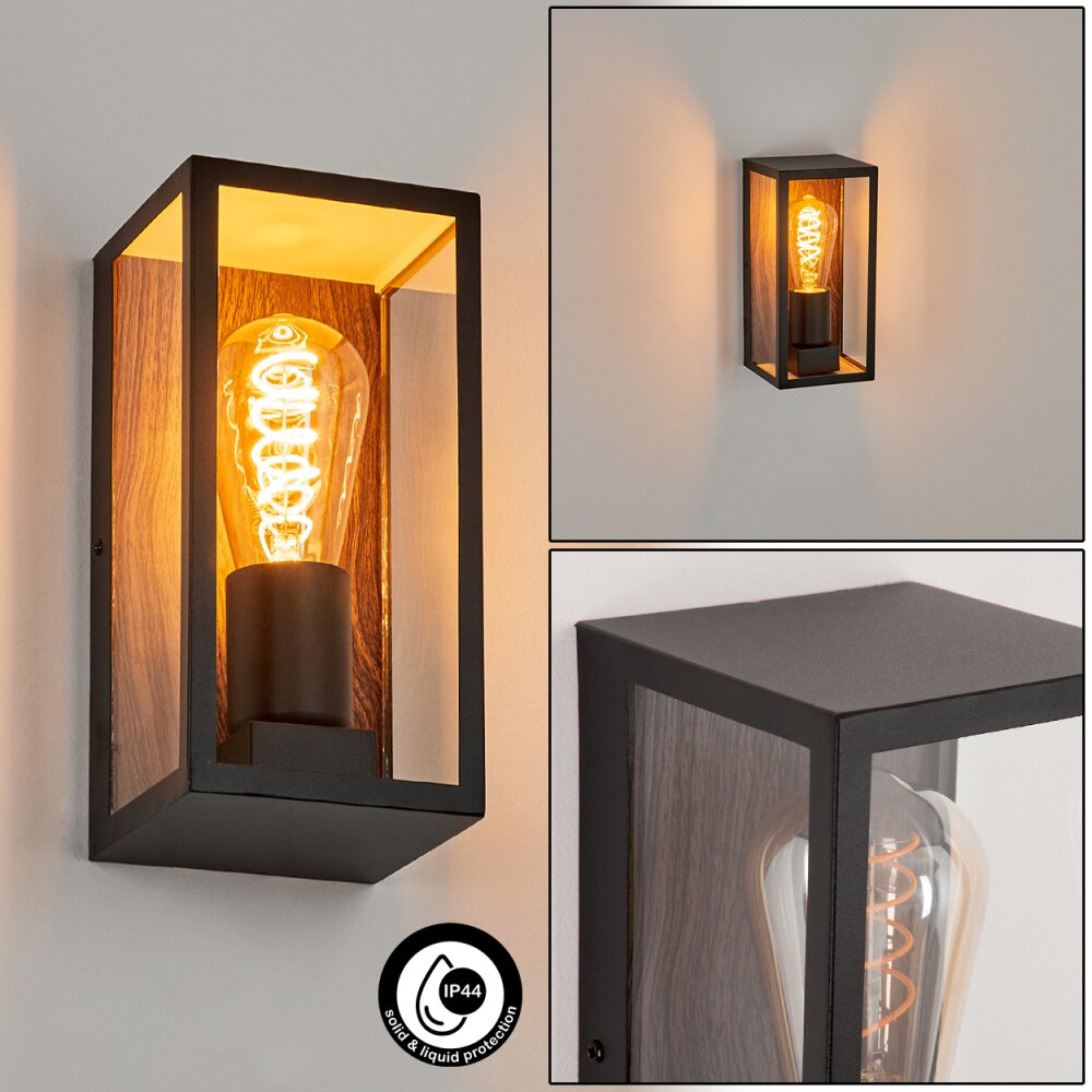 Hakkas Außenwandleuchte Holzoptik, Schwarz, 1-flammig main product photo